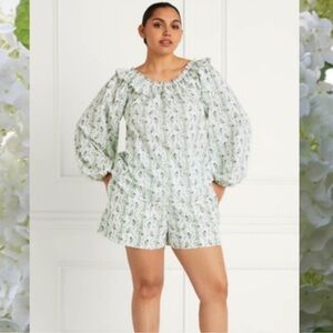 Hill House The Lena Top - Green Vine Stripe Cotton